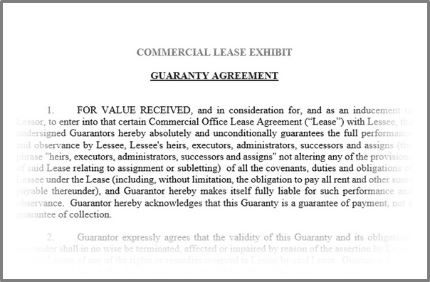 Personal Guarantee In A Commercial Office Lease Texas Office